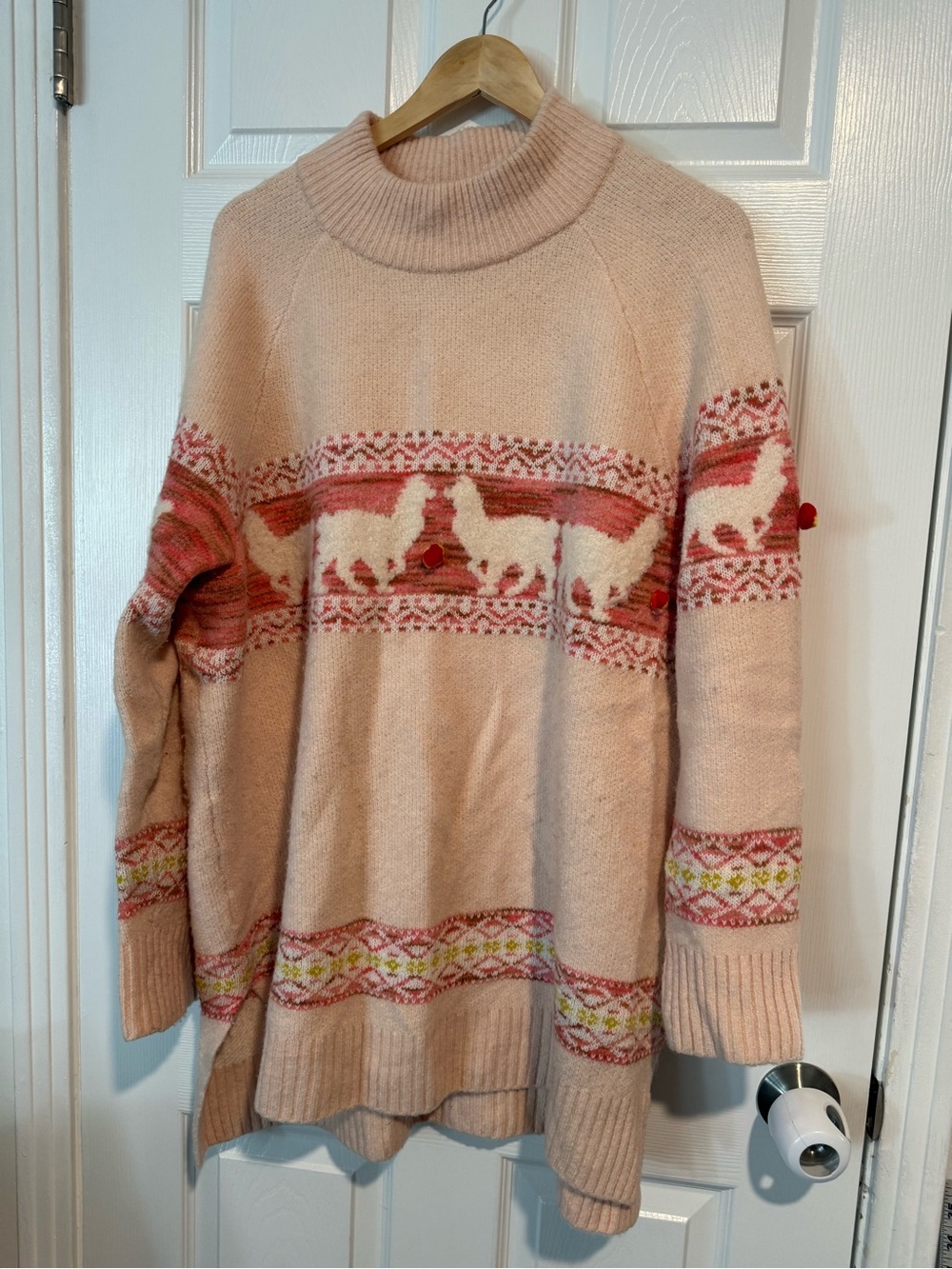 Cozy Pink Anthropologie Alpaca-Pattern Turtleneck Sweater